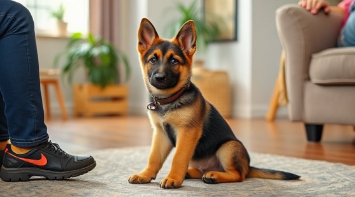 German Shepherd puppy learning basic commands