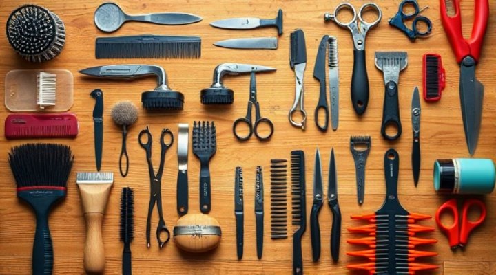 Various dog grooming tools neatly arranged