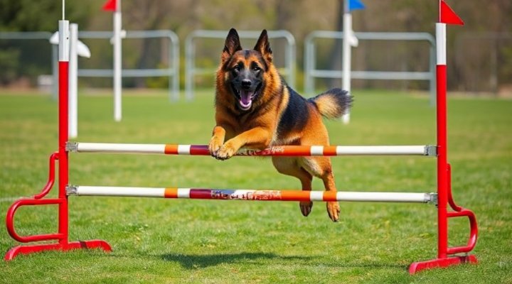 German Shepherd navigating an agility course