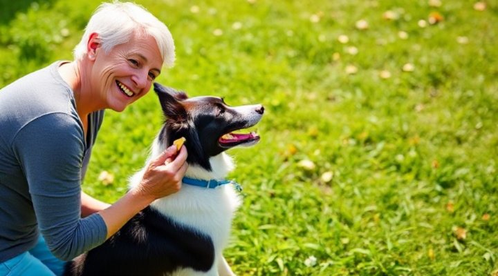 Owner using positive reinforcement with their dog