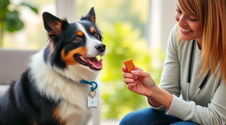 Dog psychologist using treats to reward good behavior
