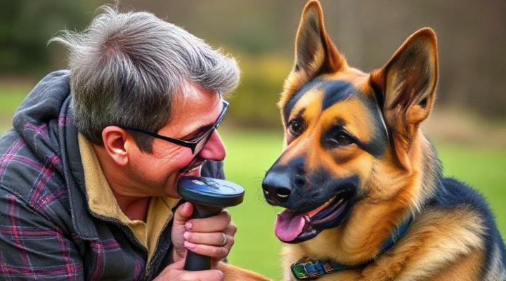 German Shepherd and owner bonding during training