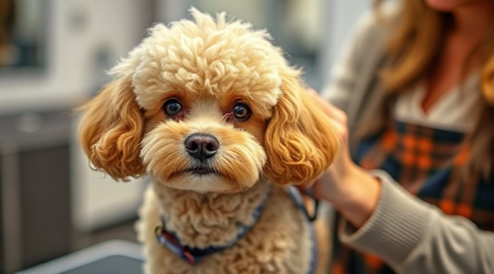 Dog being groomed with care and attention