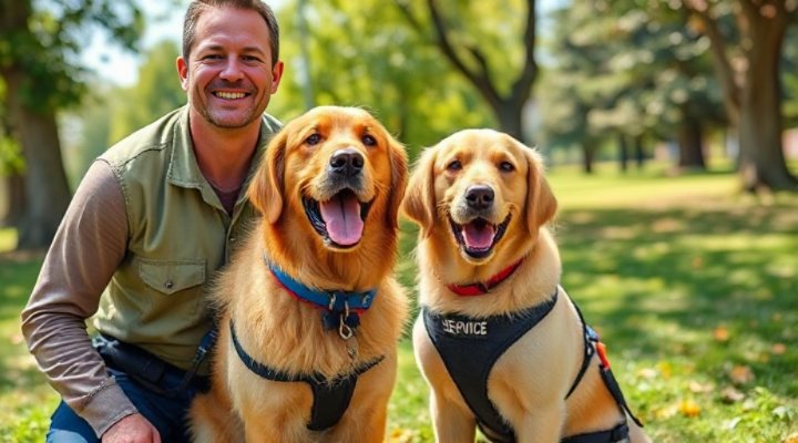 Service dog and owner enjoying outdoor time
