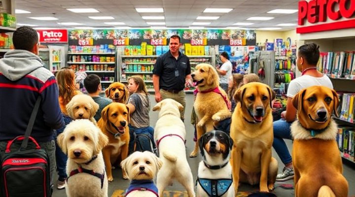 A group of dogs and owners participating in a Petco obedience class