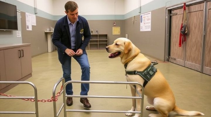 Professional trainer working with a service dog