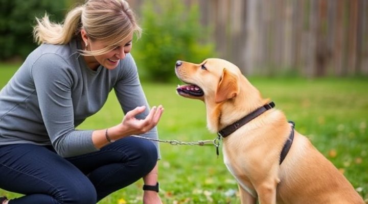 A professional trainer working with a dog to reduce barking