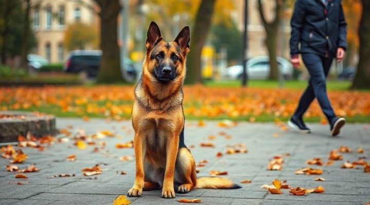 Well-trained dog maintaining stay command