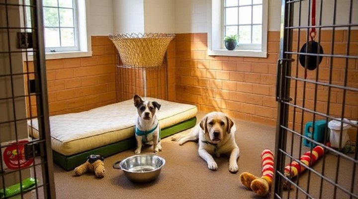 Comfortable kennel setup at a residential dog training facility