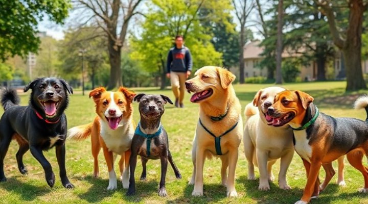 Dogs socializing in a park