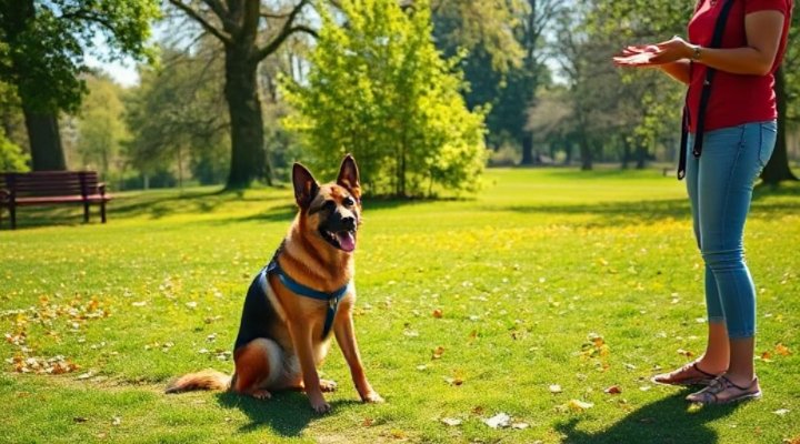 A German Shepherd performing advanced obedience commands