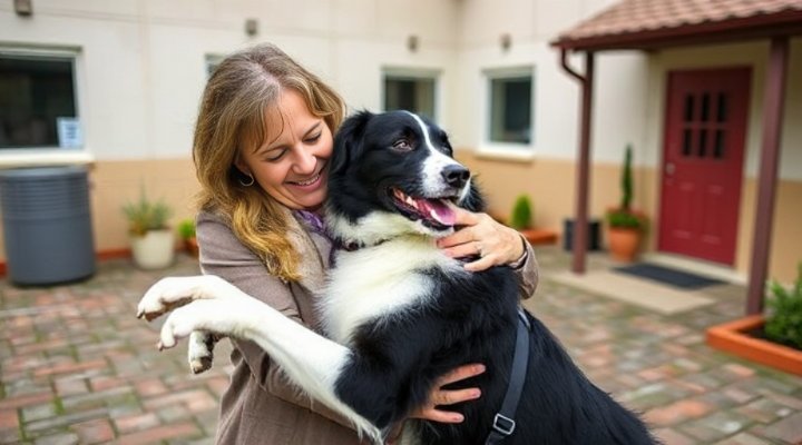 Happy reunion between owner and dog after residential training