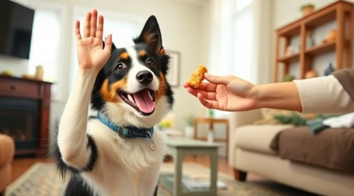 Dog performing tricks for tasty rewards