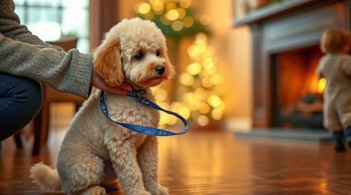 A small poodle shaking hands with its owner