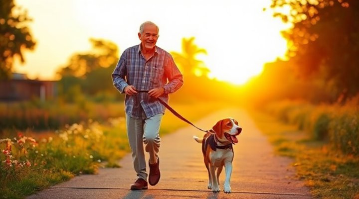 Owner and dog enjoying a perfect walk together