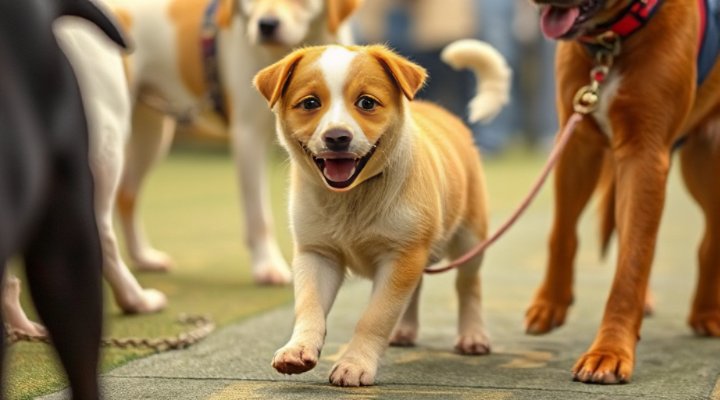 Puppy socializing with other dogs