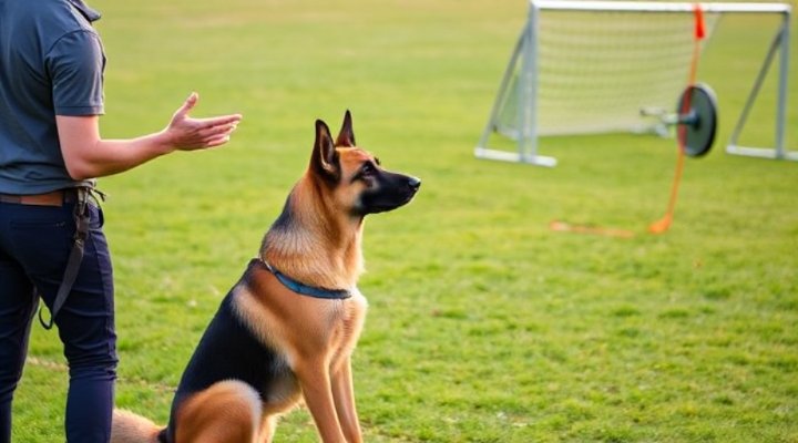 Professional trainer working with a German Shepherd on obedience commands