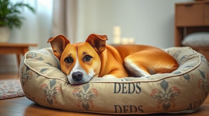 A relaxed dog lying down in a peaceful setting