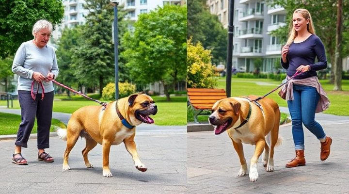 Comparison of dog pulling versus walking politely on leash