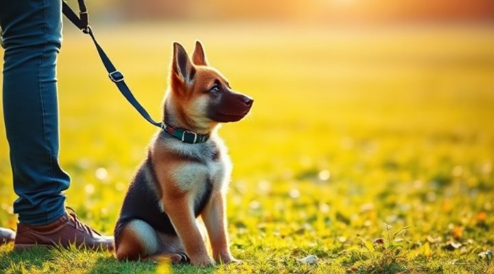 German Shepherd puppy learning basic commands