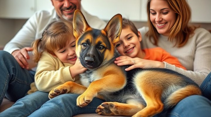 German Shepherd puppy bonding with its family