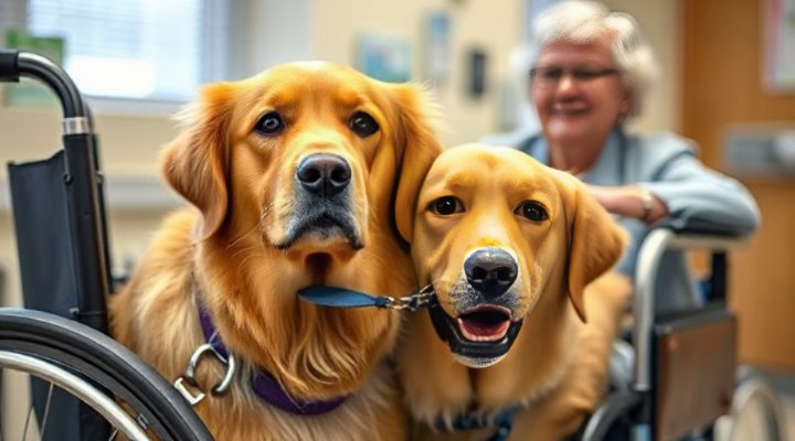 Therapy dog comforting an elderly person