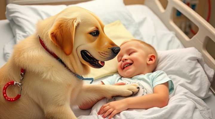 Therapy dog comforting a child