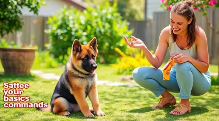 German Shepherd puppy learning basic commands like sit and stay
