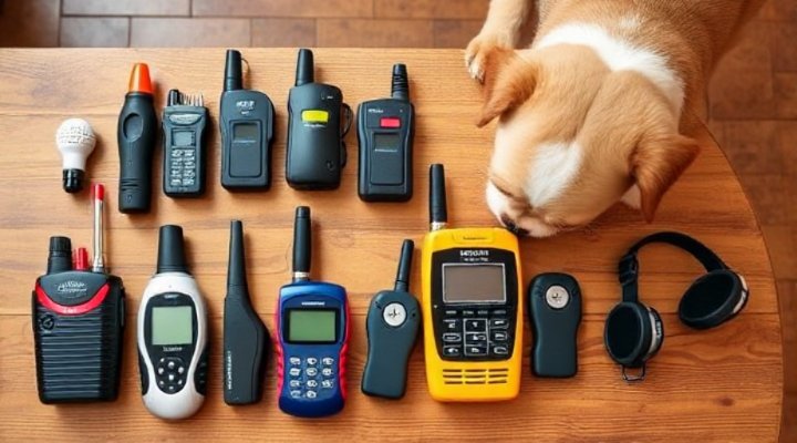 Comparison of various ultrasonic dog training devices on a table