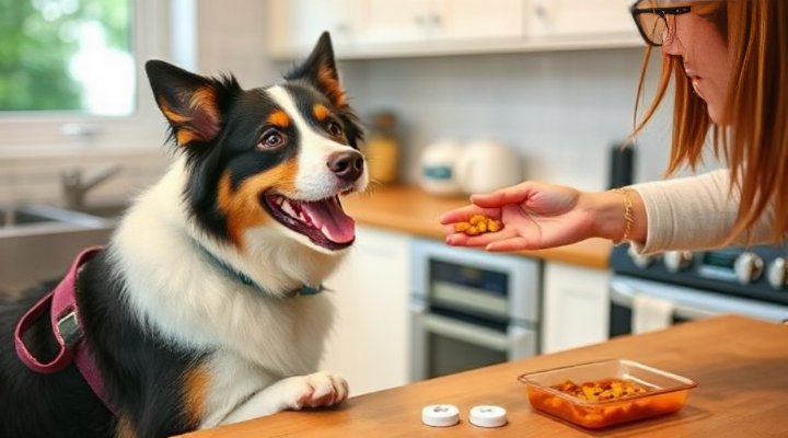 Owner rewarding dog with treats during training