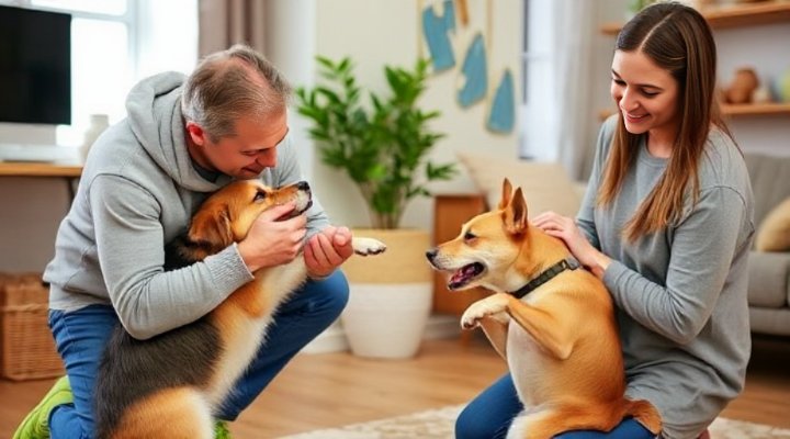 Owner correcting dog