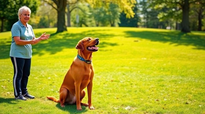 Adult dog performing advanced obedience training