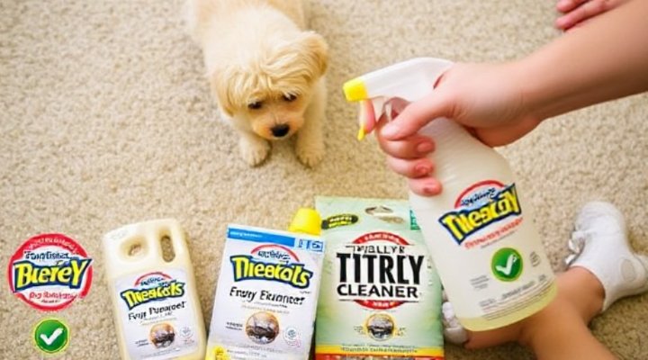 Person using enzymatic cleaner on carpet after dog accident