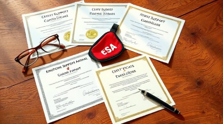 Emotional support animal certification paperwork and identification