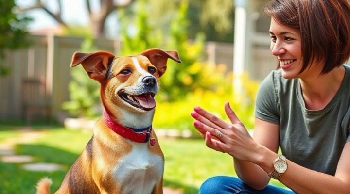 Deaf dog responding to hand signals during training