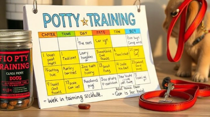 Calendar with potty training schedule and dog treats
