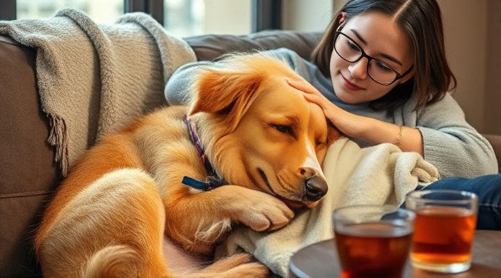 Deaf dog cuddling with owner after a successful training session