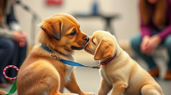 Puppy and owner bonding during an obedience class