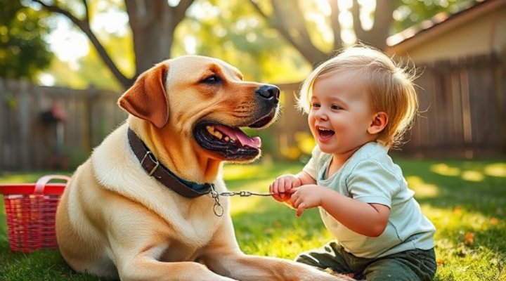 A dog playing gently with a child, demonstrating safe bite training