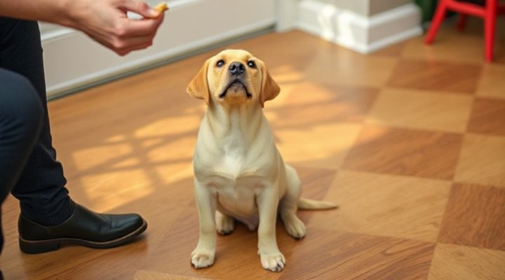 A Labrador retriever puppy learning the