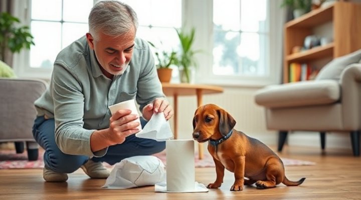 Understanding owner cleaning up potty training accident