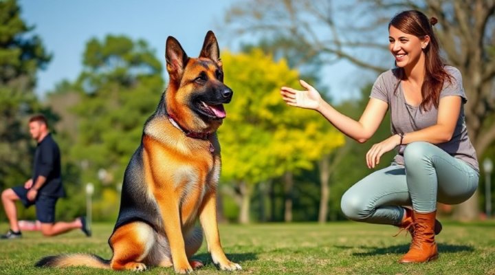 An adult German Shepherd performing advanced obedience training