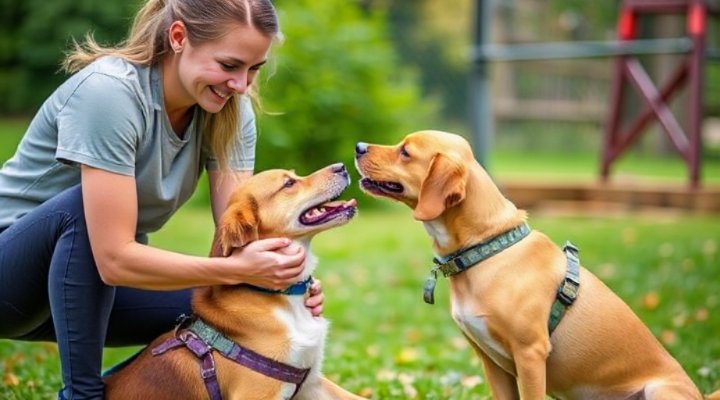 Trainer working with an adult dog to stop biting