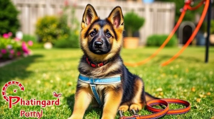 A cute German Shepherd puppy learning basic commands