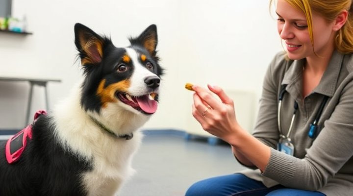 Dog therapist using positive reinforcement with a dog
