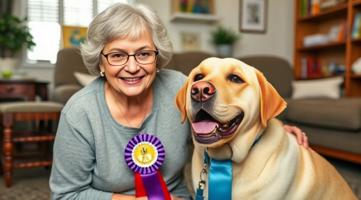 Happy dog and owner celebrating potty training progress
