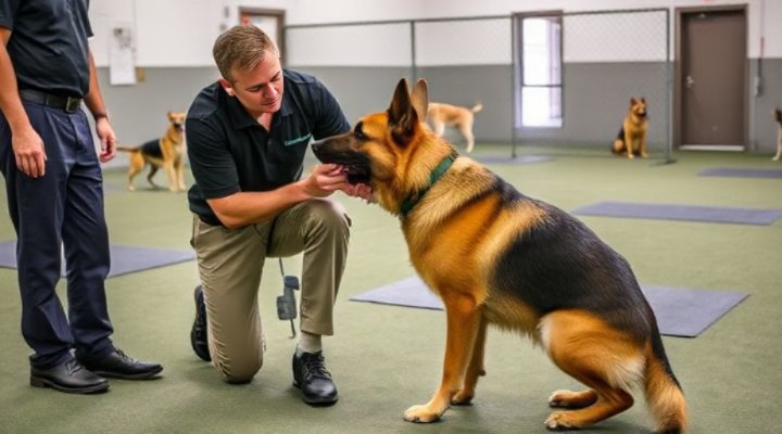 Professional dog training session for bite inhibition