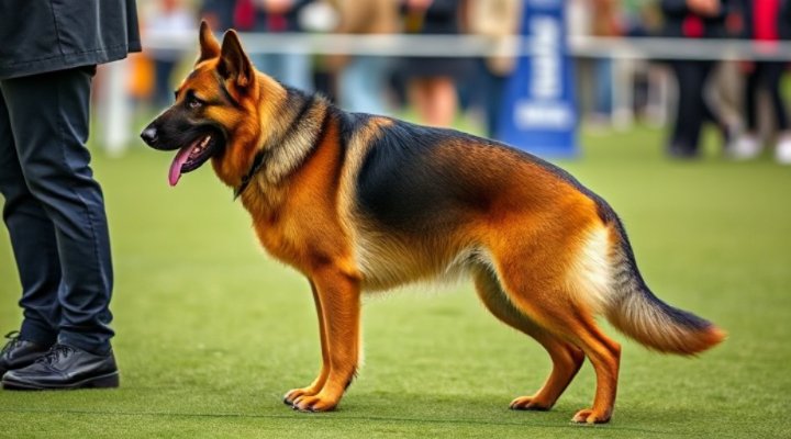 German shepherd performing advanced obedience commands