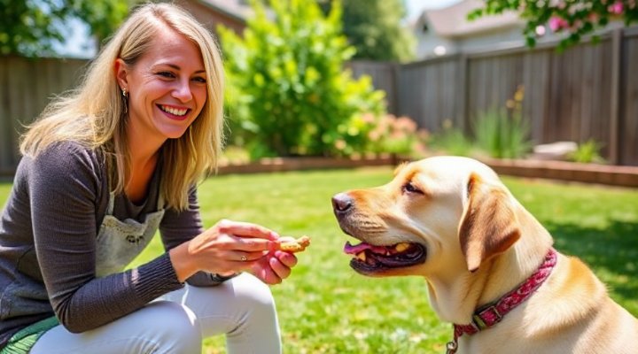 Dog receiving treats during training