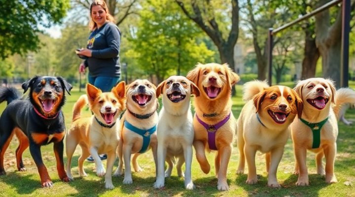 Dogs interacting happily in a socialization class